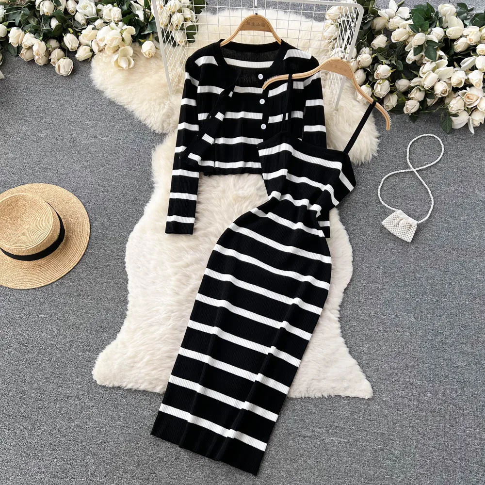Winter Clothing Color - Корейское милое цветное лоскутное полосатое платье
