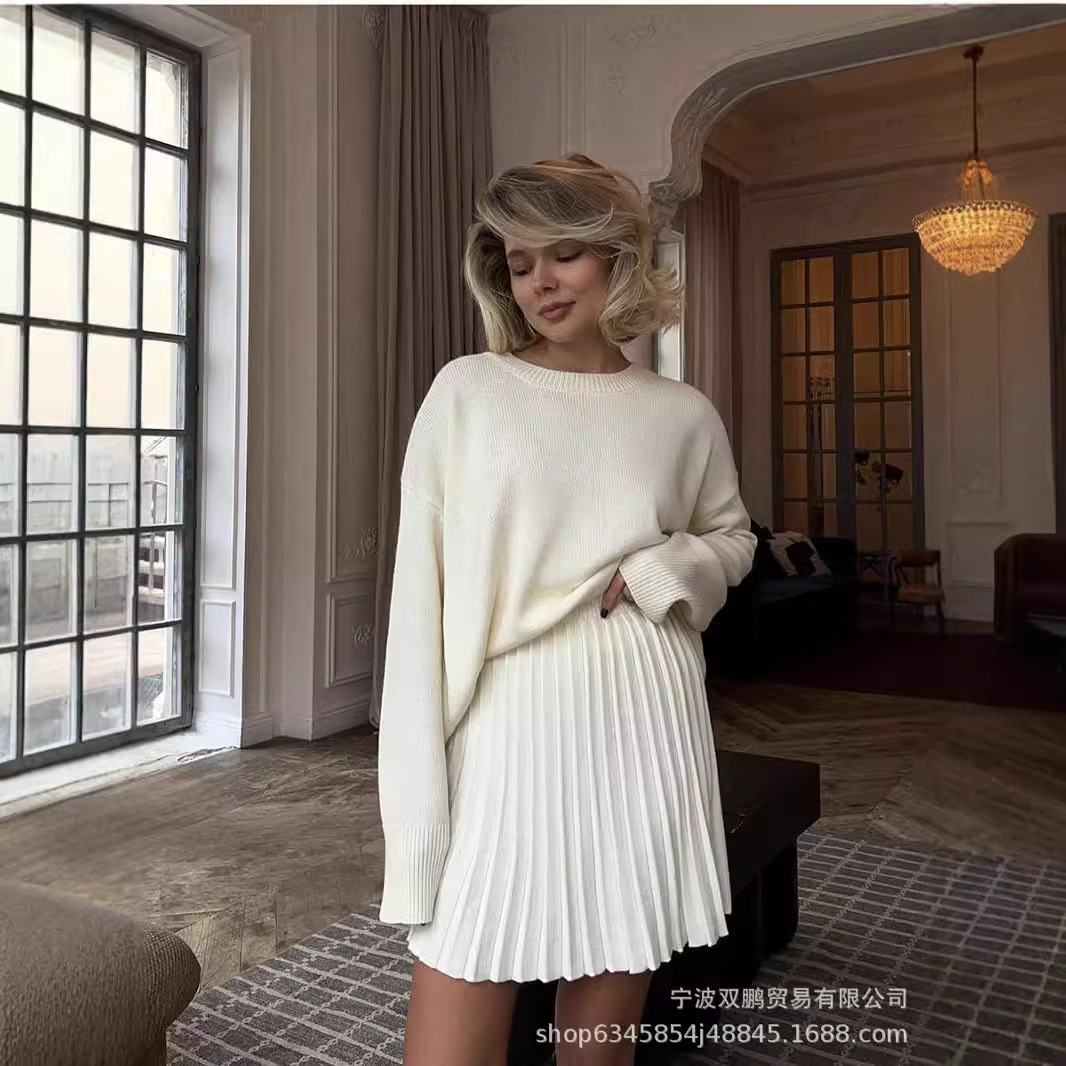 Winter Clothing Color - Осенние однотонные комплекты платьев-свитера с круглым