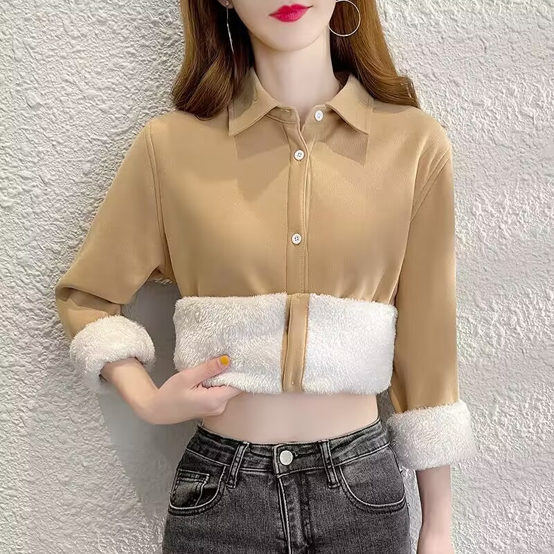 Winter Clothing Factory Outlet - Бархатная толстая теплая женская однотонная рубашка,