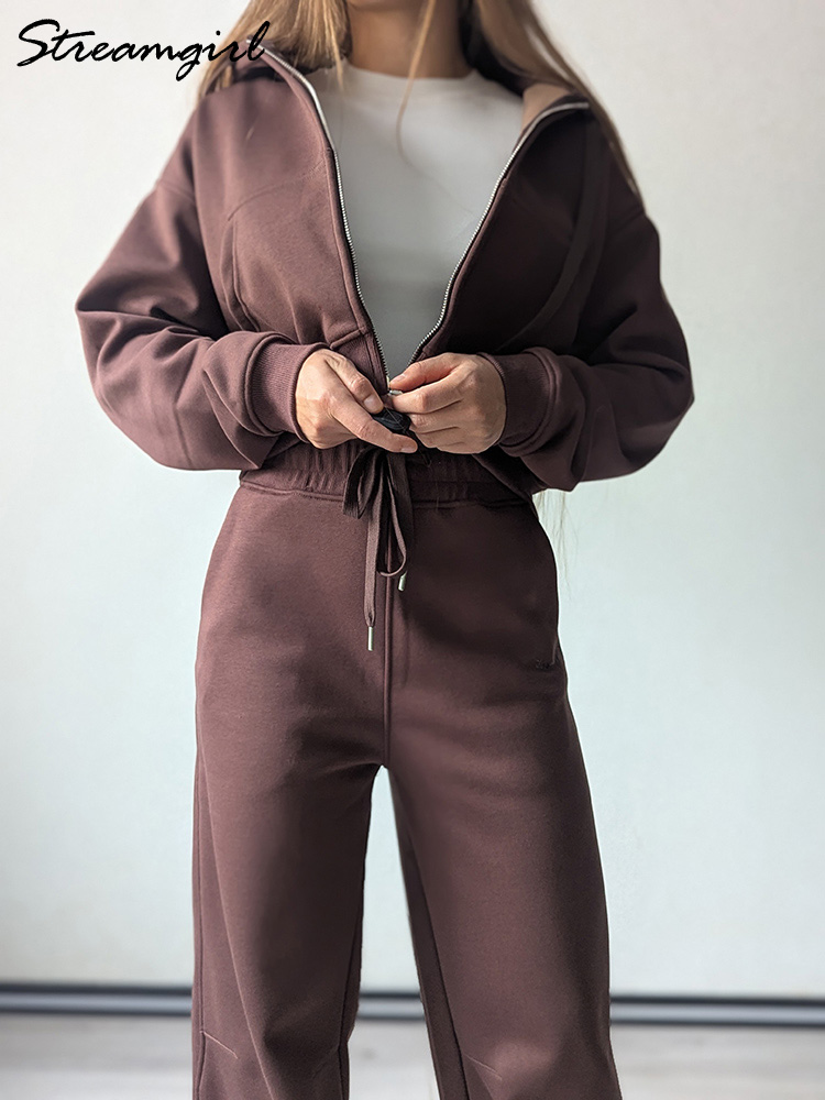 Fleece Hoodie Lined - Зимний комплект флисовых брюк, женский коричневый