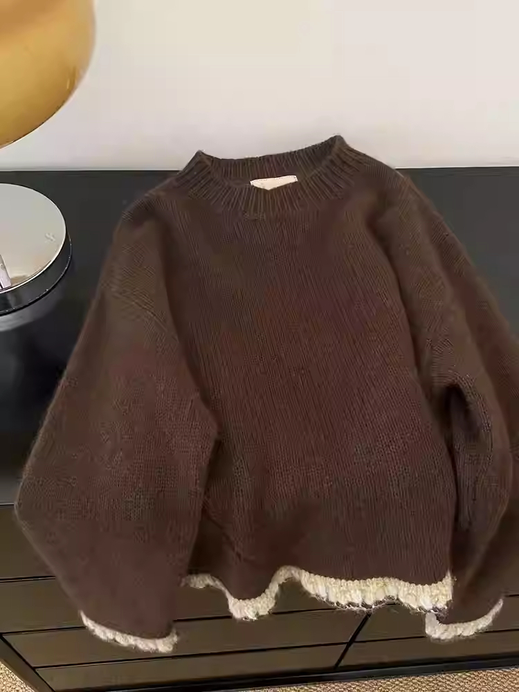 Winter Clothing Factory Outlet - Женский коричневый лоскутный пуловер, свитер в